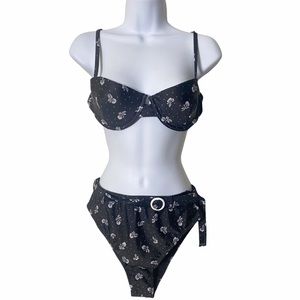 NEW! Onia | Floral polka dot two piece high waist bikini set belted